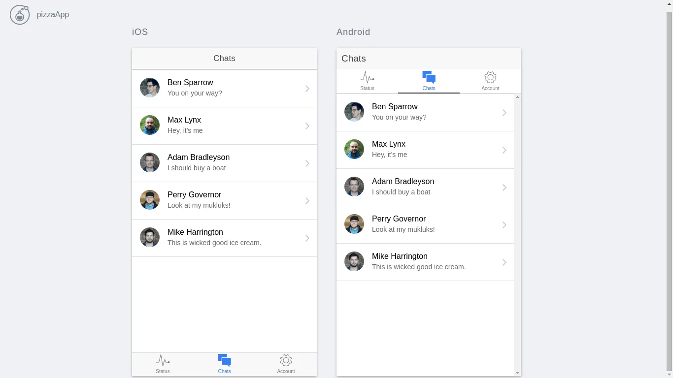 Beispiel eines ionic serve --lab