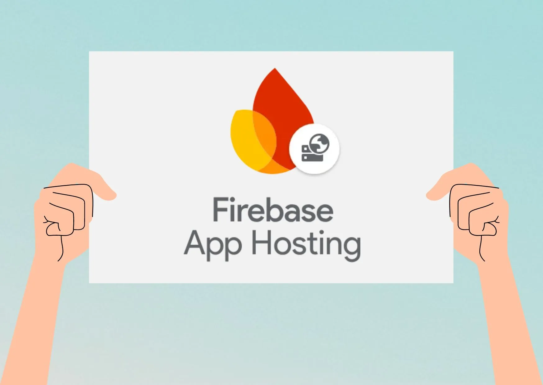 Illustration von Händen, die ein leeres Plakat halten mit dem Firebase-Logo