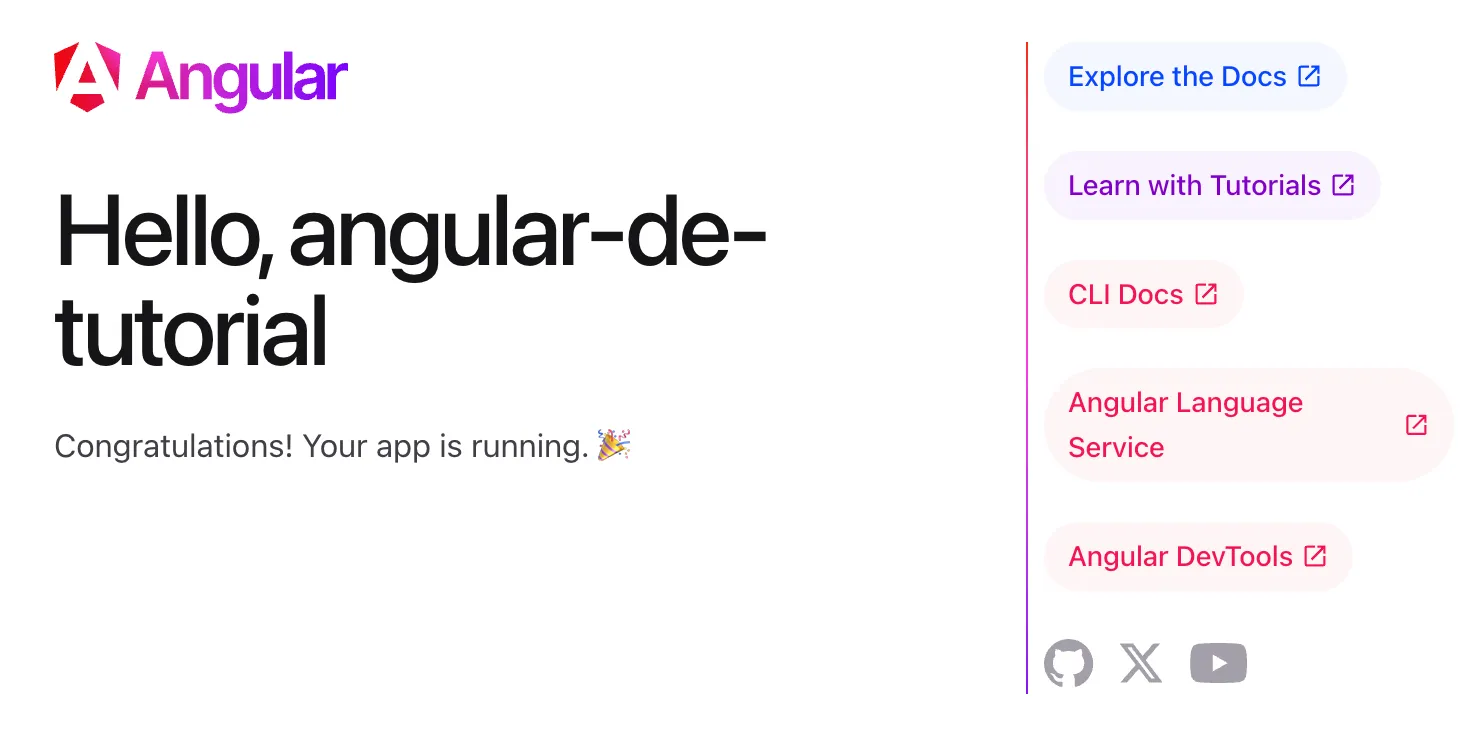 The web view of ng serve after generating the Angular application.