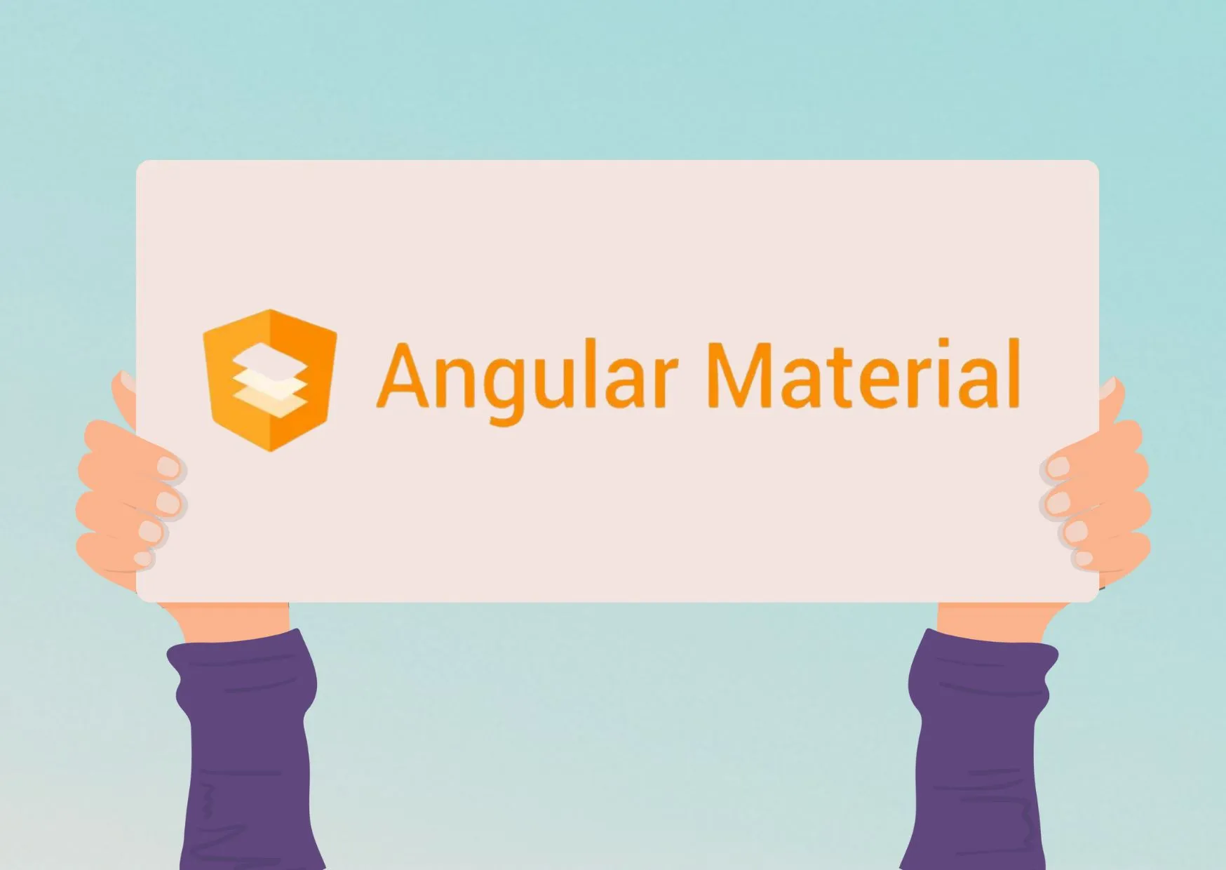 Illustration von Händen, die ein leeres Plakat halten mit dem Material-Logo