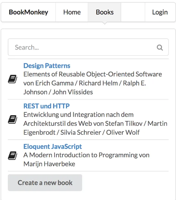 Preview of our application that we will build together in this tutorial. A list of books loaded from a server.