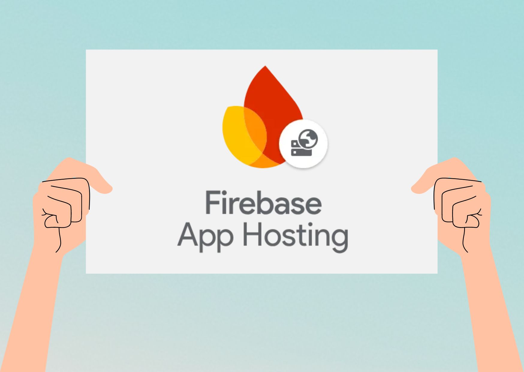 Illustration von Händen, die ein leeres Plakat halten mit dem Firebase-Logo